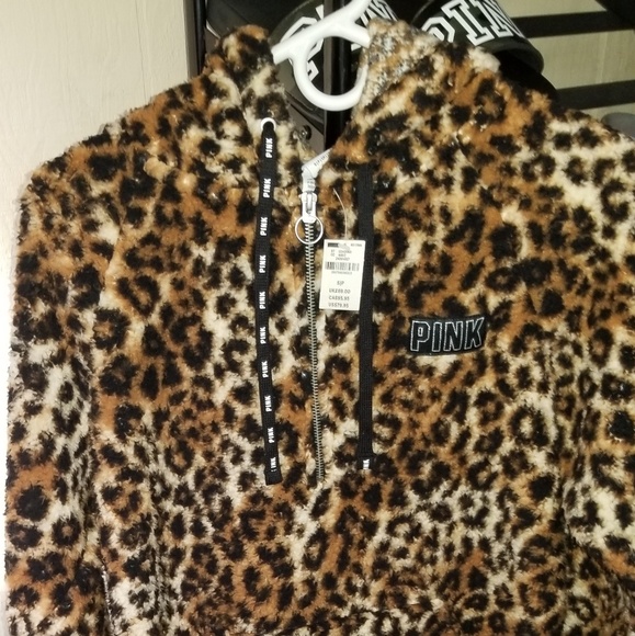 Nwt sherpa leopard print hooded quater zip - Picture 1 of 4